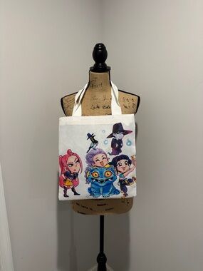 NWT K- Pop Cute Character Canvas Tote Bag - White with Colorful Print